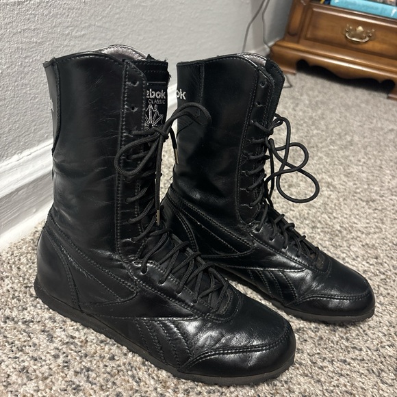 Vintage Reebok black Leather Lace-Up boxing boots - Picture 1 of 8